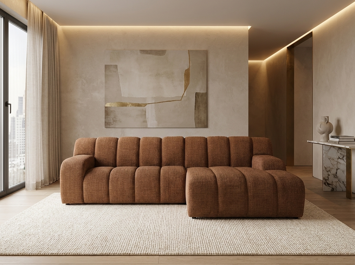 Canapé Bubble d'angle en tissu chenille terracotta - BELADON