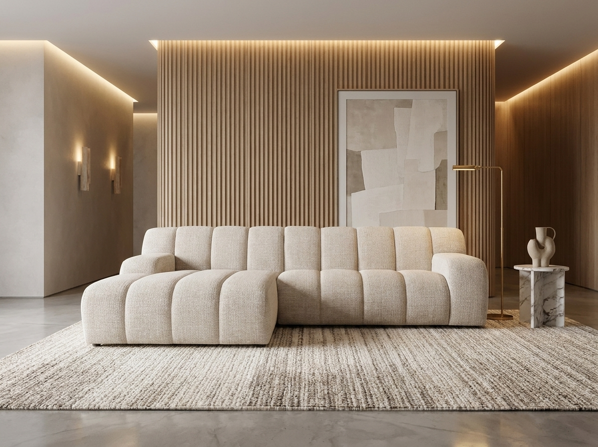 Canapé Bubble d'angle gauche scandinave beige - BELADON