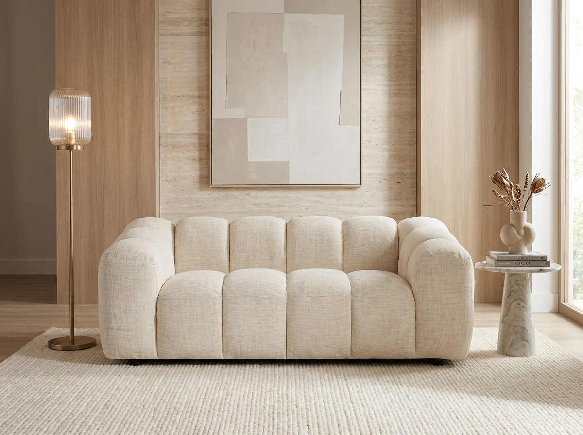 Canapé Bubble Organique 2 places en tissu chenille beige - NELIMAR
